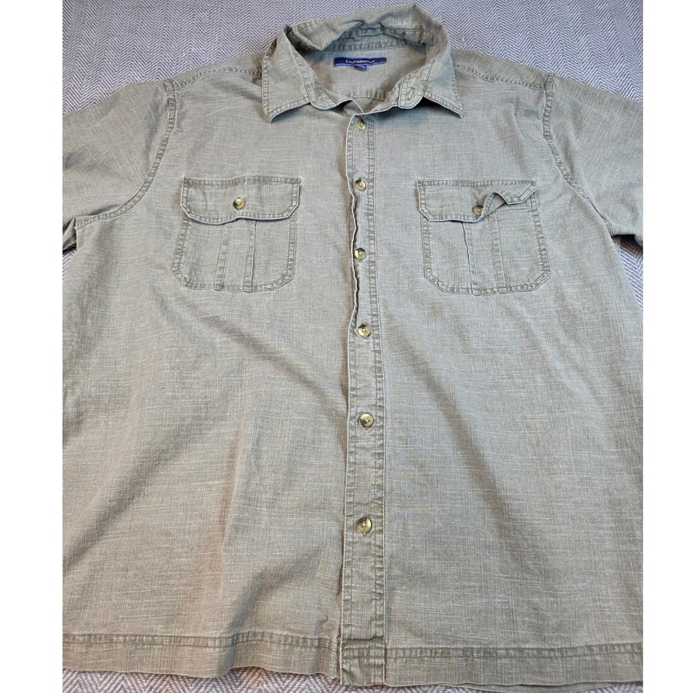 Croft & Barrow Mens XL Olive Green Slub Cotton Short Sleeve Button Down Shirt